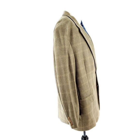 Joseph Abboud Lambswool 2 Button Sport Coat 44R Tan Herringbone Windowpane - Picture 6 of 11